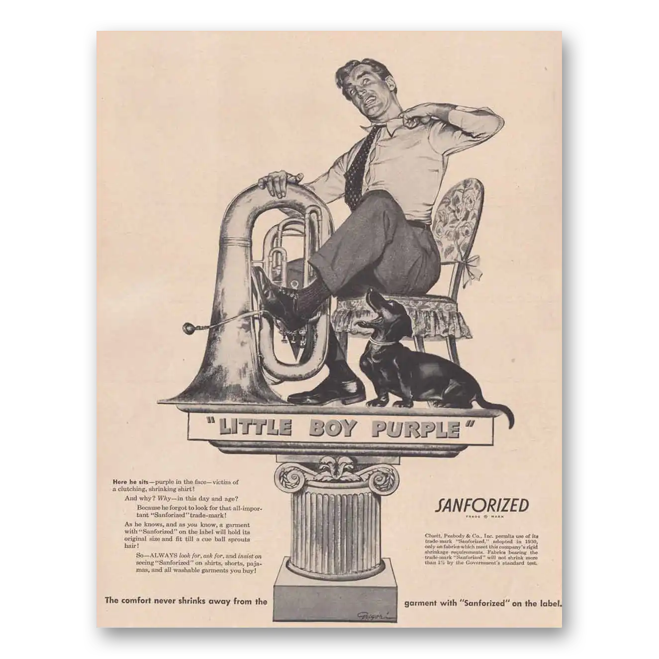 1948 Sanforized Fabric Print Ad | Little Boy Purple