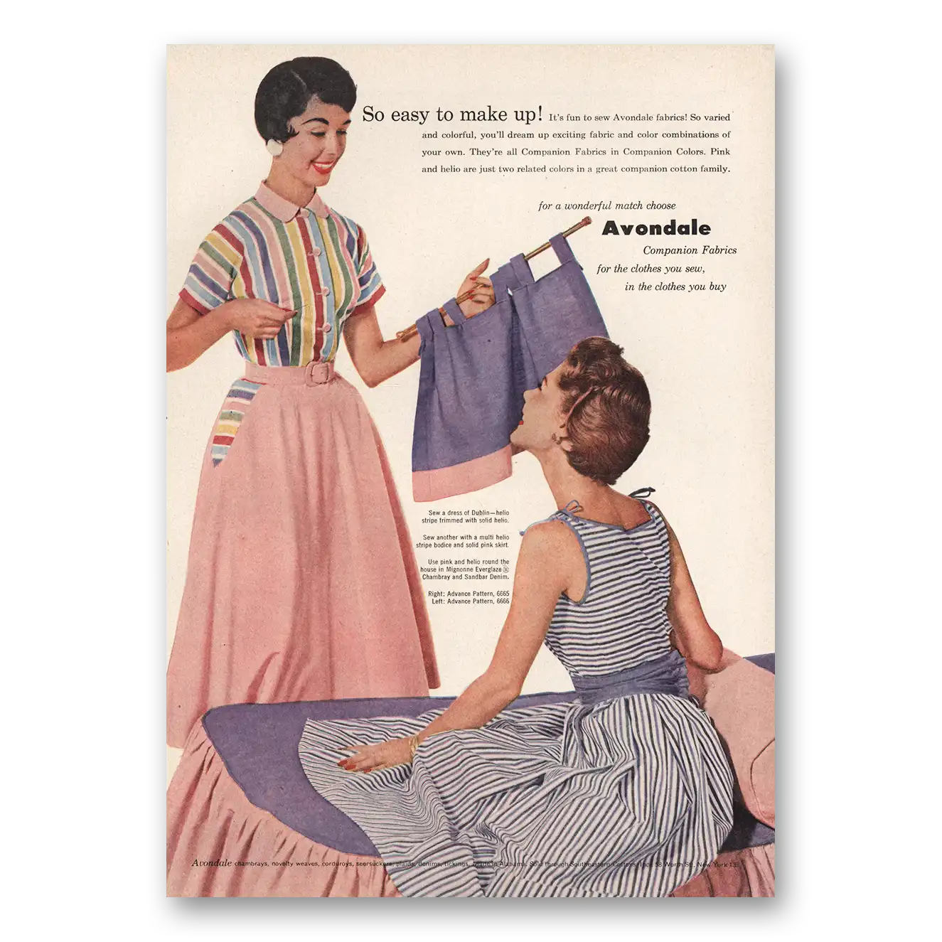 1954 Avondale Fabrics Print Ad | So Easy To Make Up
