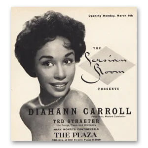 1959 Plaza Hotel Print Ad | Persian Room Diahann Carroll