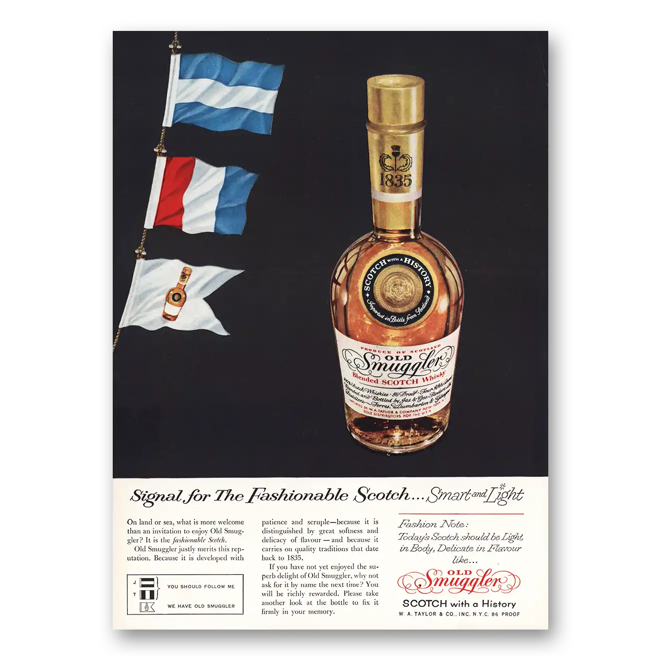 1959 Old Smuggler Scotch Whisky Print Ad | Fashionable