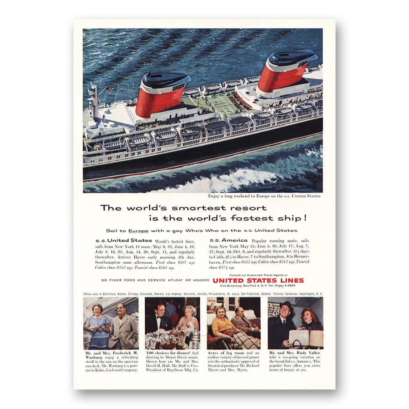 1959 United States Lines Print Ad | Worlds Smartest Resort