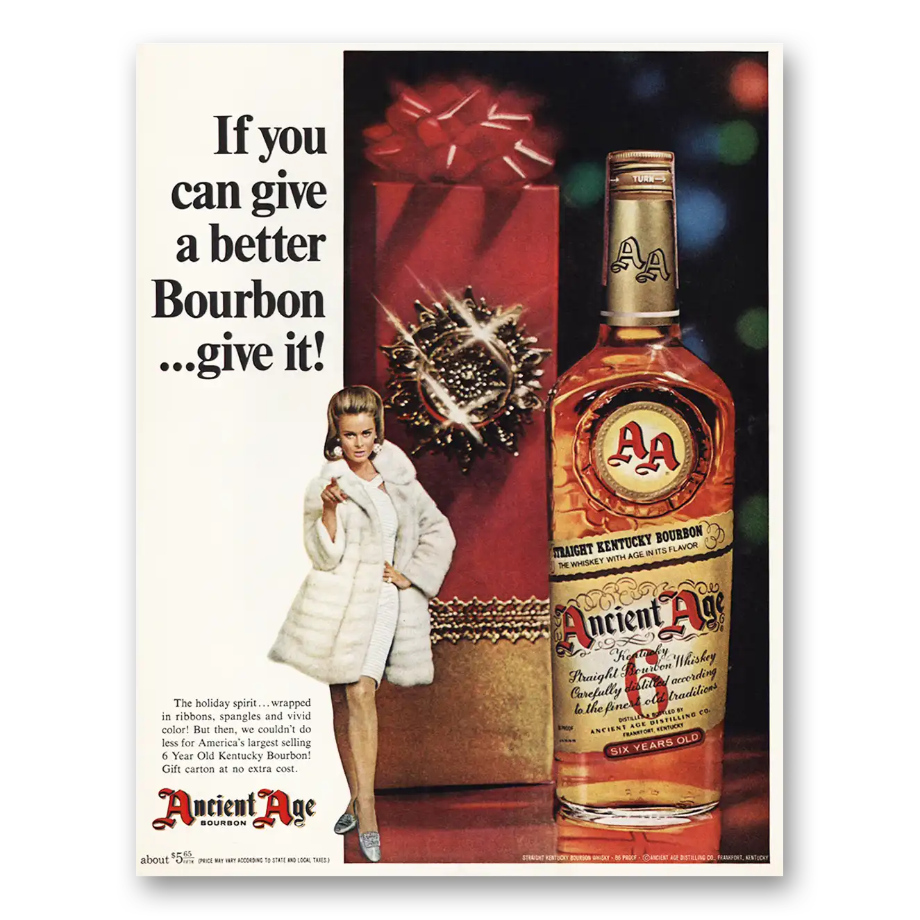 1967 Ancient Age Whiskey Print Ad | Holiday Spirit